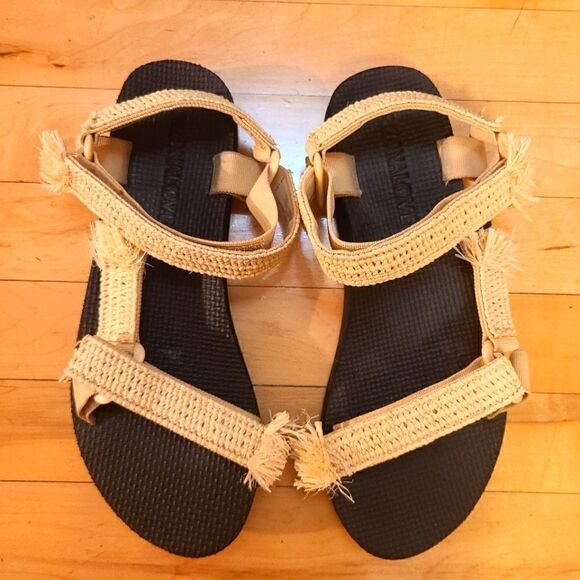 Arizona Love Trekky Sandals Raffia Trimmed Velcro Flat Sandals Size 41 - Picture 1 of 8